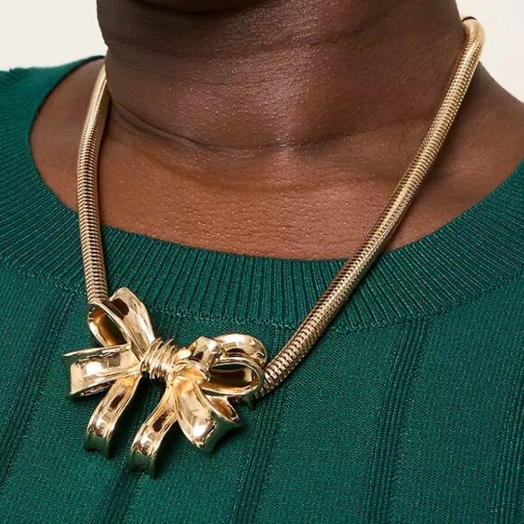 LANE BRYANT | Bow Goldtone Metal Statement Necklace Gold Adjustable | OSFM - Picture 1 of 8